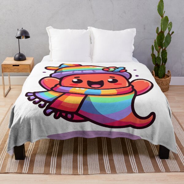 Item preview, Kawaii Buoyant Demon: Wearing A Rainbow Scarf And Hat designed and sold by CanvasCutie.