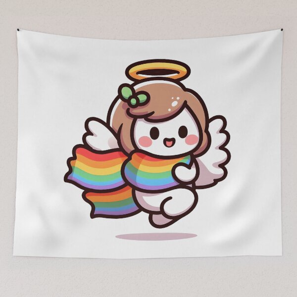 Item preview, Kawaii Pleasant Angel With A Rainbow Scarf designed and sold by CanvasCutie.