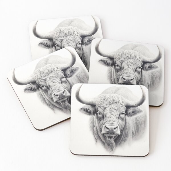 Item preview, Black and white ox pencil drawing designed and sold by Pencil-Art.