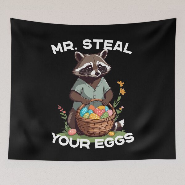 Item preview, Funny raccoon costume Easter eggs Easter bunnies designed and sold by LuminOrb.
