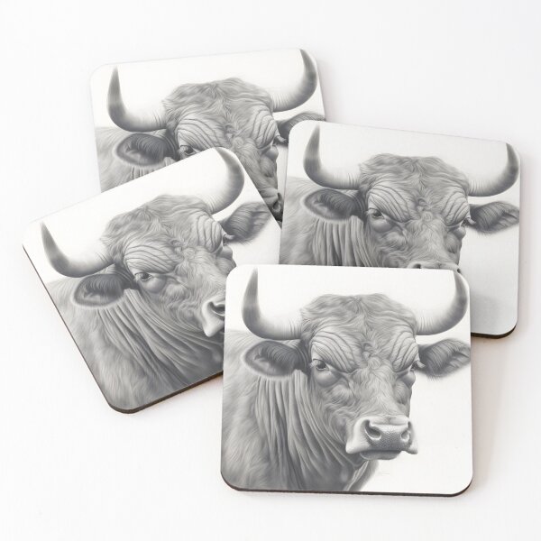 Item preview, Black and white ox pencil drawing designed and sold by Pencil-Art.