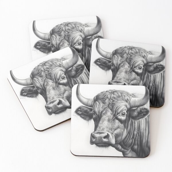 Item preview, Black and white ox pencil drawing designed and sold by Pencil-Art.
