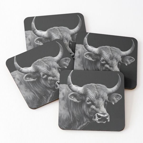 Item preview, Black and white ox pencil drawing designed and sold by Pencil-Art.