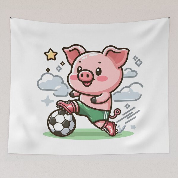 Item preview, Kawaii Pig Playing Soccer designed and sold by CanvasCutie.
