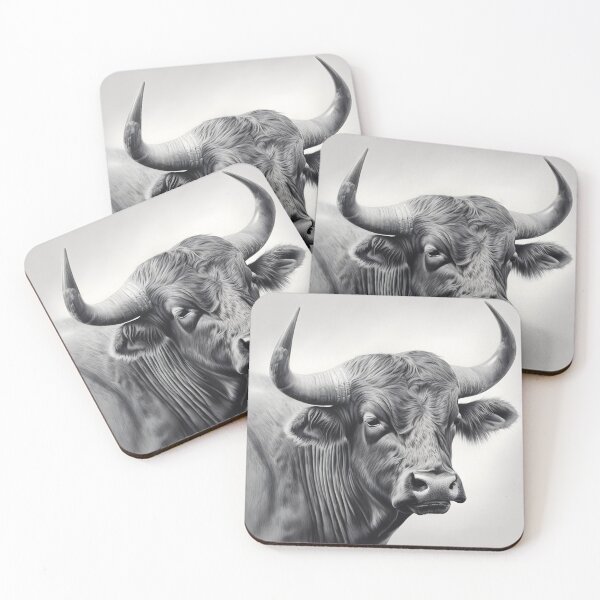 Item preview, Black and white ox pencil drawing designed and sold by Pencil-Art.