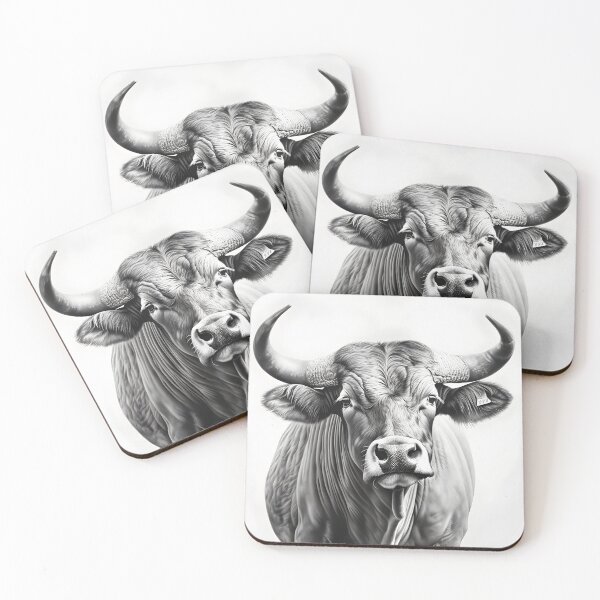 Item preview, Black and white ox pencil drawing designed and sold by Pencil-Art.