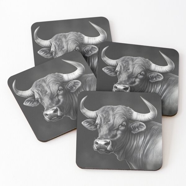 Item preview, Black and white ox pencil drawing designed and sold by Pencil-Art.