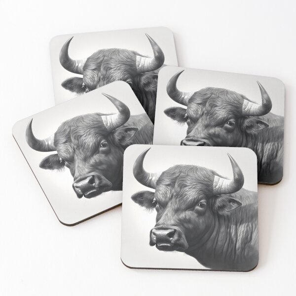 Item preview, Black and white ox pencil drawing designed and sold by Pencil-Art.