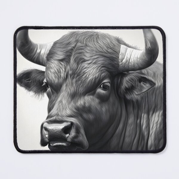 Item preview, Black and white ox pencil drawing designed and sold by Pencil-Art.