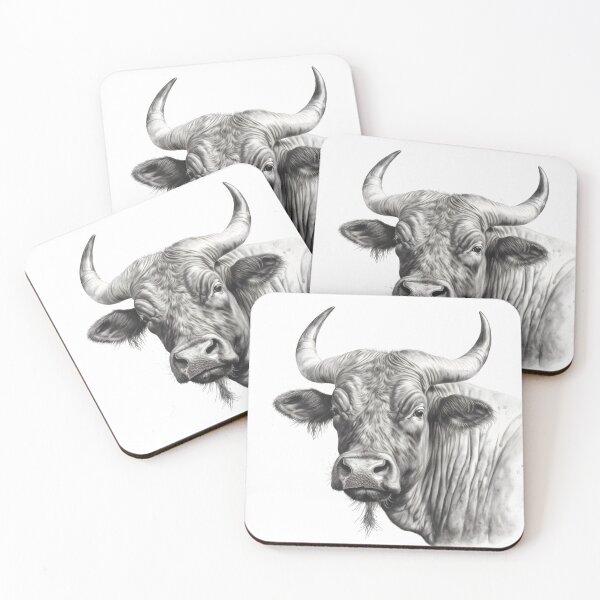 Item preview, Black and white ox pencil drawing designed and sold by Pencil-Art.