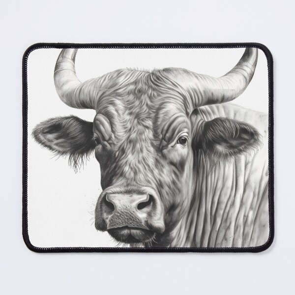 Item preview, Black and white ox pencil drawing designed and sold by Pencil-Art.