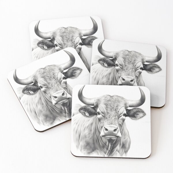 Item preview, Black and white ox pencil drawing designed and sold by Pencil-Art.