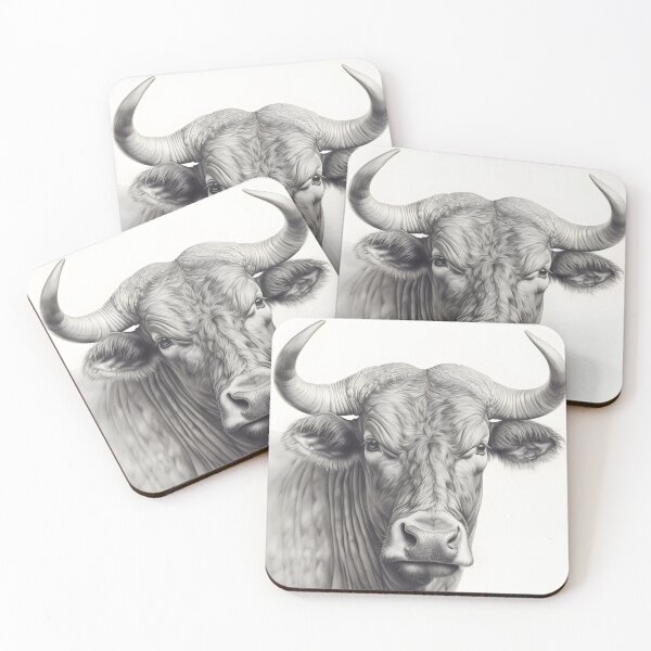 Item preview, Black and white ox pencil drawing designed and sold by Pencil-Art.