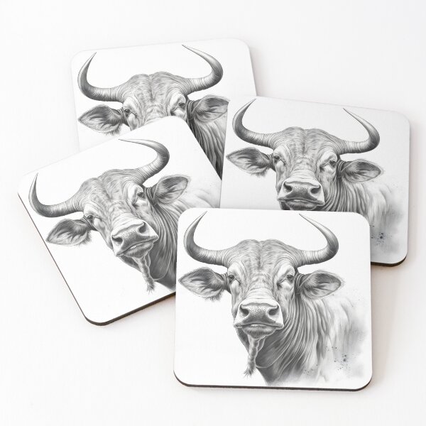 Item preview, Black and white ox pencil drawing designed and sold by Pencil-Art.