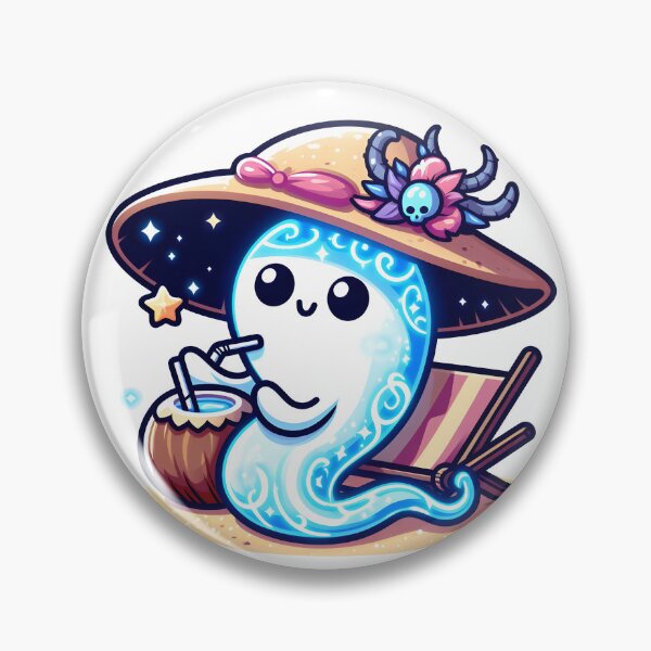 Item preview, Kawaii Luminous Banshee With Beach Hat Sipping A Coconut Drink On The Beach designed and sold by CanvasCutie.