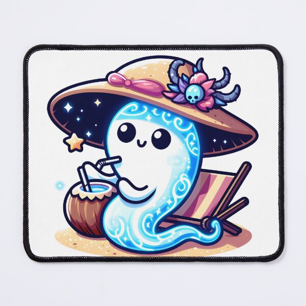 Item preview, Kawaii Luminous Banshee With Beach Hat Sipping A Coconut Drink On The Beach designed and sold by CanvasCutie.