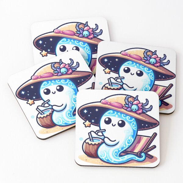 Item preview, Kawaii Luminous Banshee With Beach Hat Sipping A Coconut Drink On The Beach designed and sold by CanvasCutie.