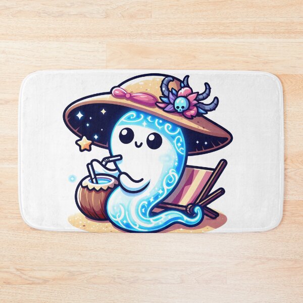 Item preview, Kawaii Luminous Banshee With Beach Hat Sipping A Coconut Drink On The Beach designed and sold by CanvasCutie.