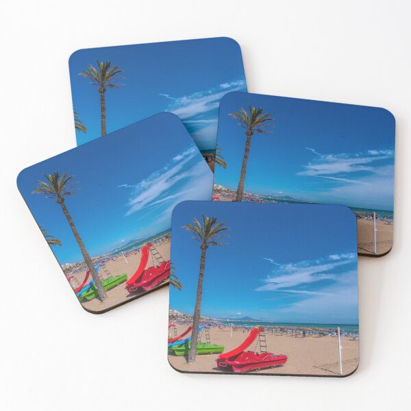 Item preview, Peniscola Beach Spain Costa del Azahar with Colourful Pedalos and Palm Trees designed and sold by acceleratorhams.
