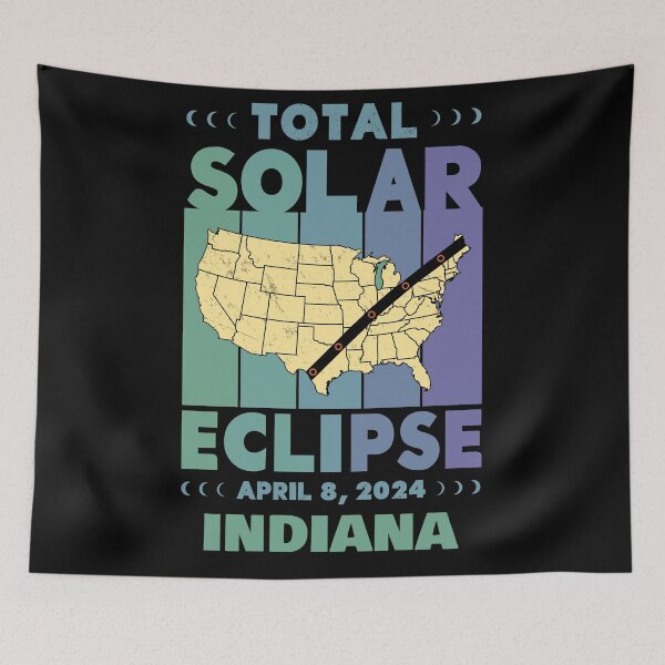 Item preview, Indiana Total Solar Eclipse with MAP - in Green and Blue Hues 2024 April 8 designed and sold by EmeraldeaArt.