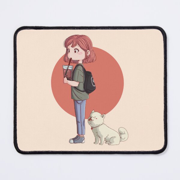Item preview, Cute girl drinking bubble tea with her dog designed and sold by Valentine Delavaux.