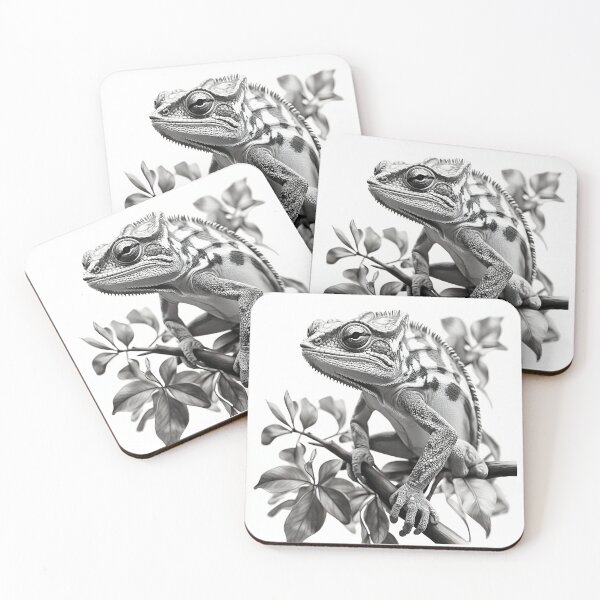 Item preview, Black and white Chameleon pencil drawing designed and sold by Pencil-Art.