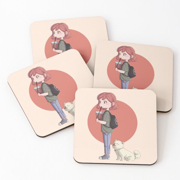 Item preview, Cute girl drinking bubble tea with her dog designed and sold by Valentine Delavaux.