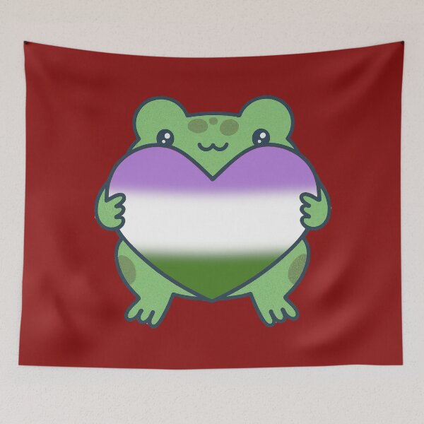 Item preview, Frog holding a heart with Genderqueer Pride Flag Colors , Queer Design designed and sold by Travelslightly.