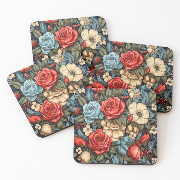 Item preview, Vintage Floral Blue Red And White Roses Flower Art designed and sold by BaliChili.