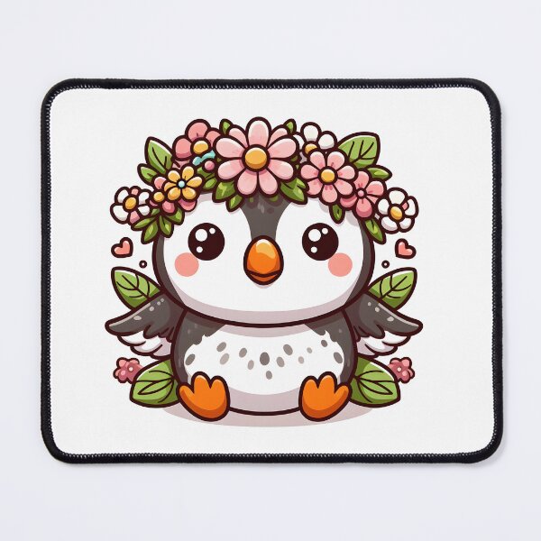Item preview, Kawaii Puffin With Flower Crown designed and sold by CanvasCutie.