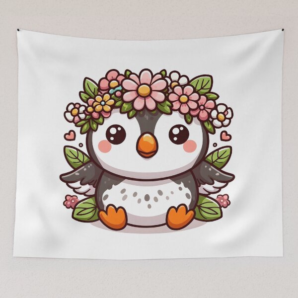 Item preview, Kawaii Puffin With Flower Crown designed and sold by CanvasCutie.