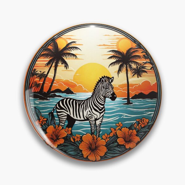 Item preview, Beach Loving Zebra and Palm Trees at Sunset with Hawaiian Orchids designed and sold by NautiChic.