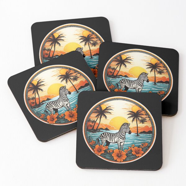 Item preview, Beach Loving Zebra and Palm Trees at Sunset with Hawaiian Orchids designed and sold by NautiChic.