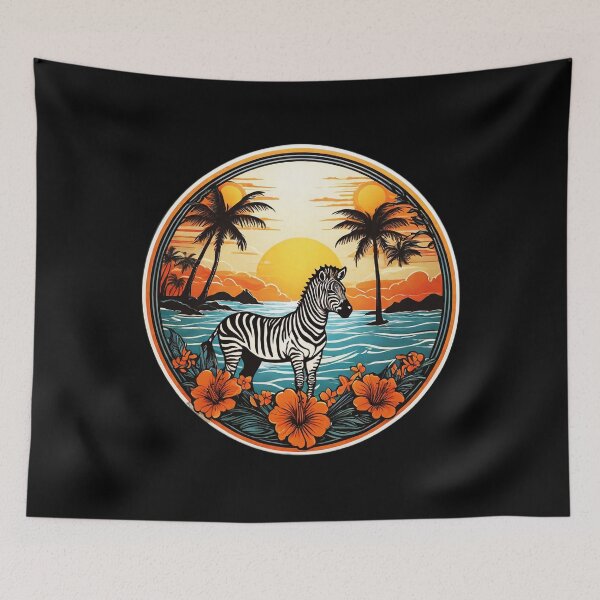 Item preview, Beach Loving Zebra and Palm Trees at Sunset with Hawaiian Orchids designed and sold by NautiChic.