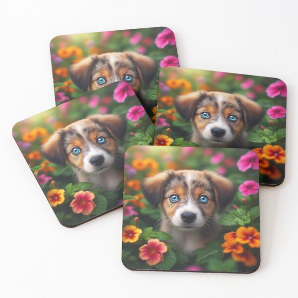 Item preview, Blue puppy floral look designed and sold by Cerberus-Art.