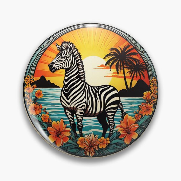 Item preview, Ocean Loving Zebra and Palm Trees at Sunset with Hawaiian Orchids designed and sold by NautiChic.