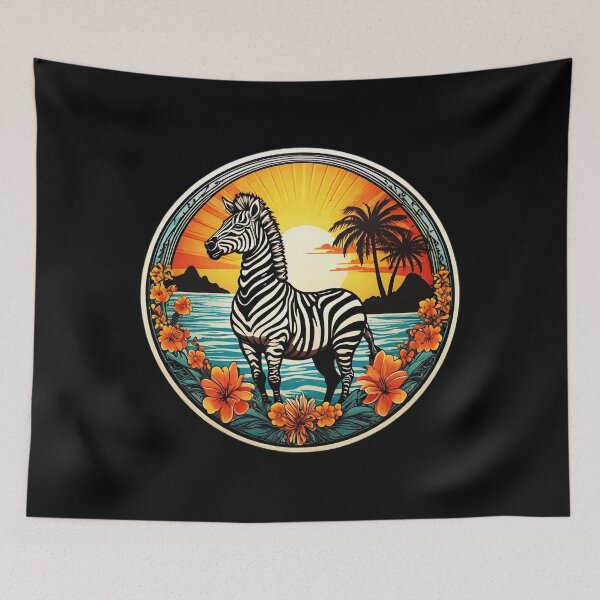 Item preview, Ocean Loving Zebra and Palm Trees at Sunset with Hawaiian Orchids designed and sold by NautiChic.