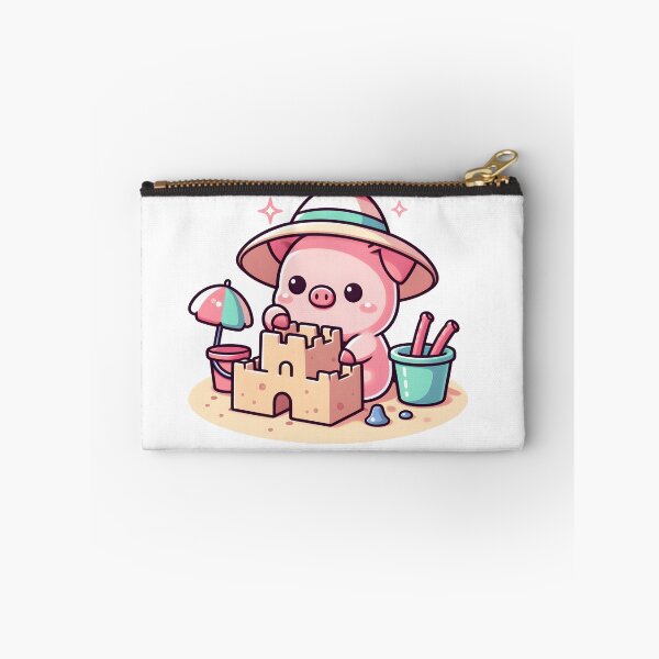 Item preview, Kawaii Pig Building Sandcastle designed and sold by CanvasCutie.