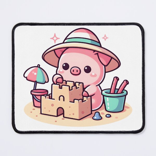 Item preview, Kawaii Pig Building Sandcastle designed and sold by CanvasCutie.