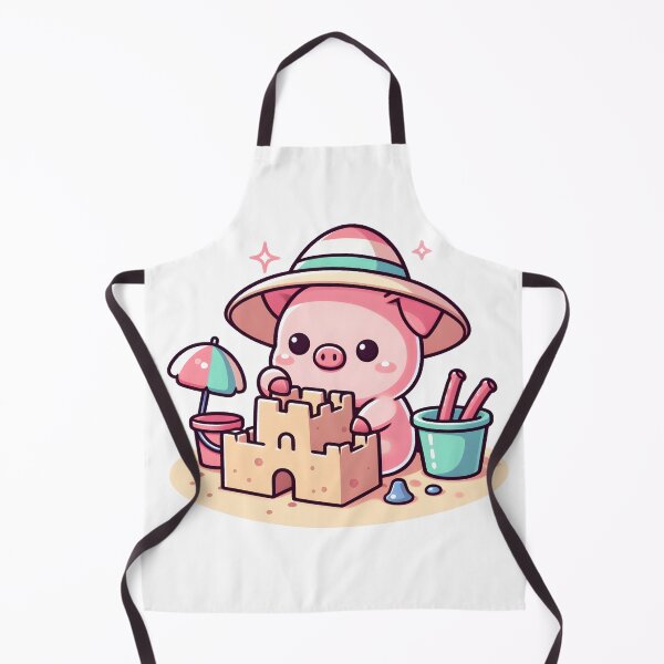Item preview, Kawaii Pig Building Sandcastle designed and sold by CanvasCutie.