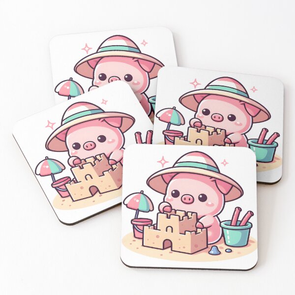 Item preview, Kawaii Pig Building Sandcastle designed and sold by CanvasCutie.
