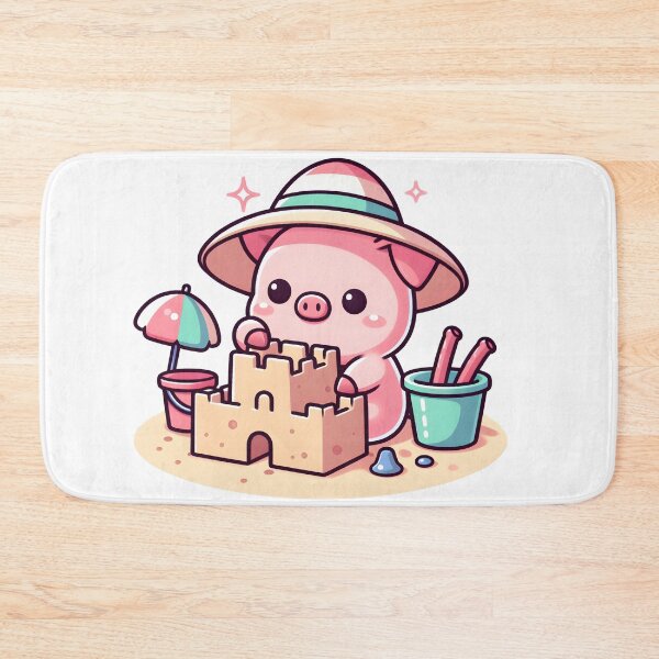 Item preview, Kawaii Pig Building Sandcastle designed and sold by CanvasCutie.