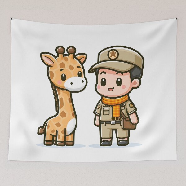 Item preview, Kawaii Zookeeper With A Friendly Giraffe Scarf designed and sold by CanvasCutie.