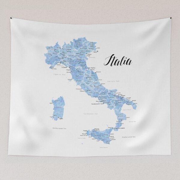 Item preview, Blue watercolor map of Italy designed and sold by blursbyai.