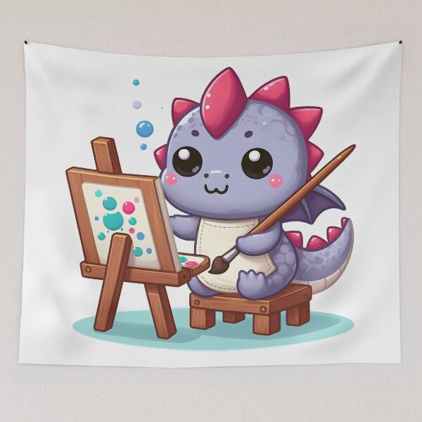 Item preview, Kawaii Adorable Dragon With Smock Painting designed and sold by CanvasCutie.