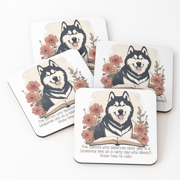 Item preview, "The person who deserves most pity is a lonesome one on a rainy day who doesn't know how to read" Alaskan Malamute Dogs and Book Quotes designed and sold by GoodyPaws.