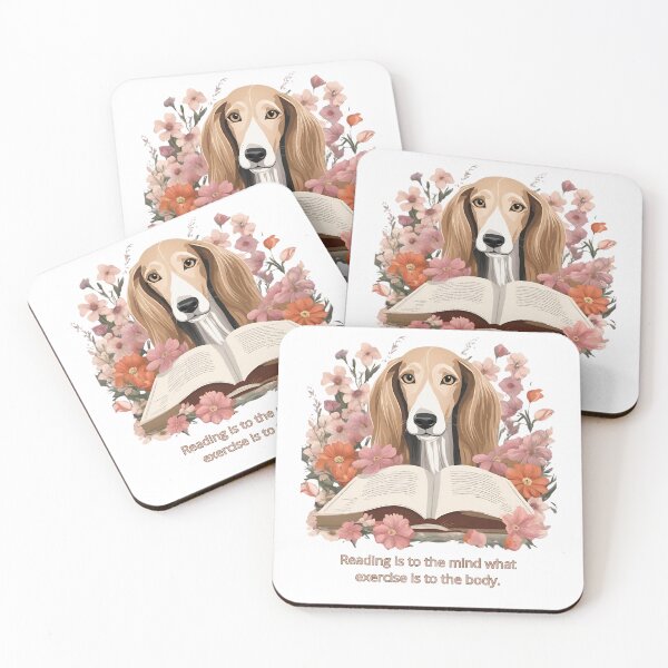 Item preview, "Reading is to the mind what exercise is to the body." Saluki Dogs and Book Quotes designed and sold by GoodyPaws.