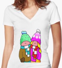 WOOLEY HAT PEOPLE Cute couple Women's Fitted V-Neck T-Shirt