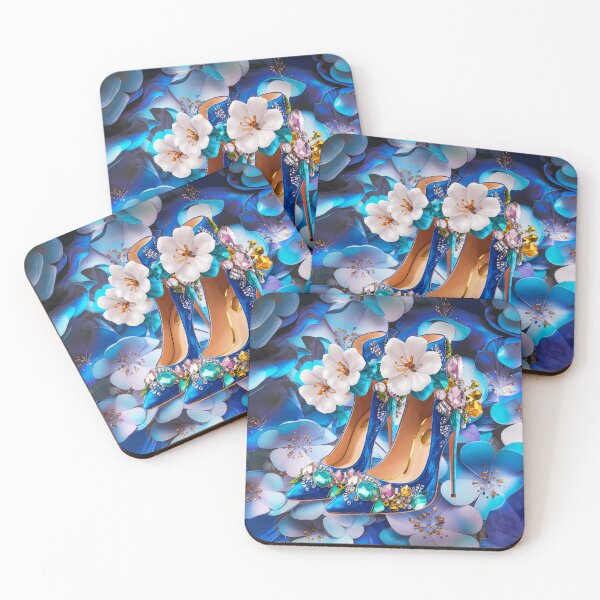 Item preview, Blue-White Floral Stiletto Heels designed and sold by EmeraldeaArt.