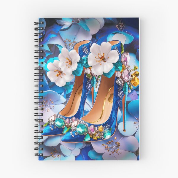Artikelvorschau, Blau-weiße Blumen-Stiletto-Absätze entworfen und verkauft von EmeraldeaArt.